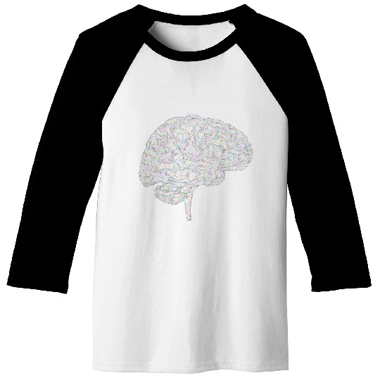 Brain 3D Profile Wireframe Prismatic Baseball Tees