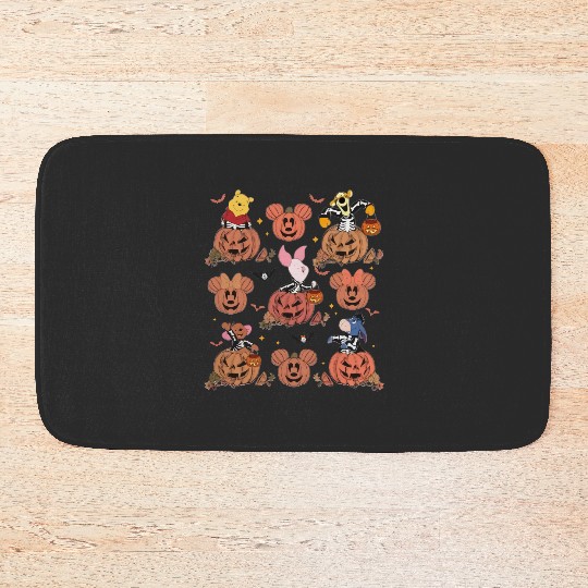 Vintage Disney Pooh Friends Tigger Piglet Eeyore Costume Skeleton In Pumpkin Bath Mats