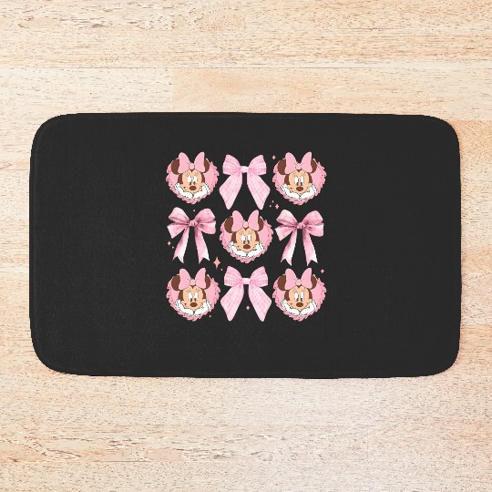 Cute Minnie Coquette Pink Bath Mats, Minnie Mouse Bath Mats, Minnie Pink Bow Bath Mats, Disney Coquette Bow Pink Bath Mats