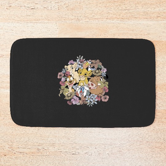 Vintage Floral Lion King, Timon and Pumbaa Bath Mats, Floral Disney Bath Mats