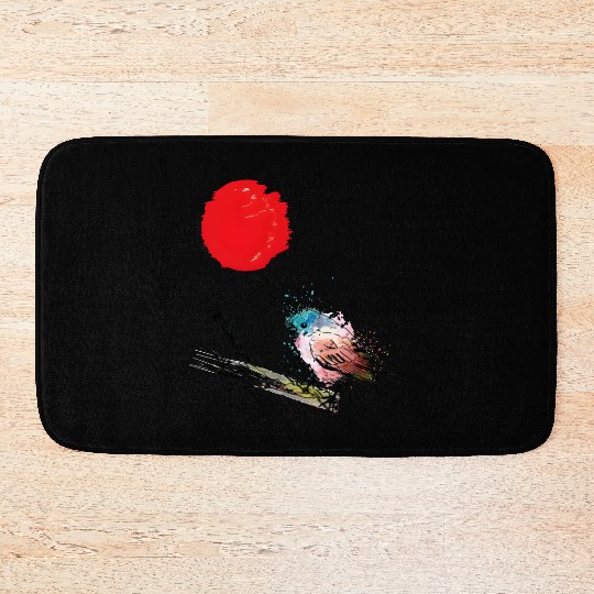 Murakami Birds Red Moon Japenese Bath Mats