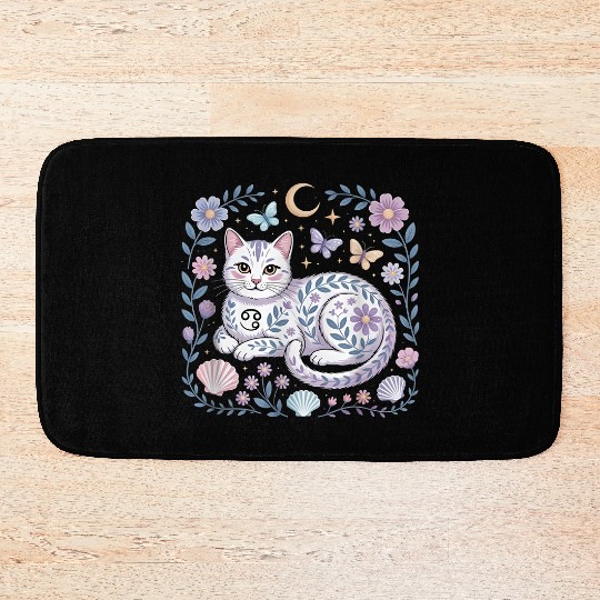 Cancer Zodiac Cat Mystical Art Bath Mats