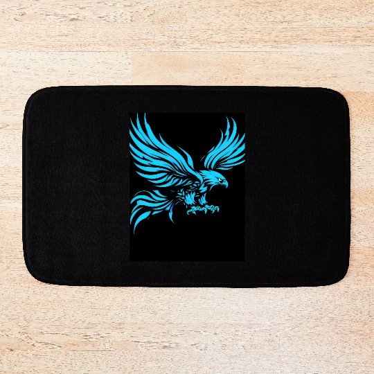 "Blue Tribal Eagle Art Design" Bath Mats