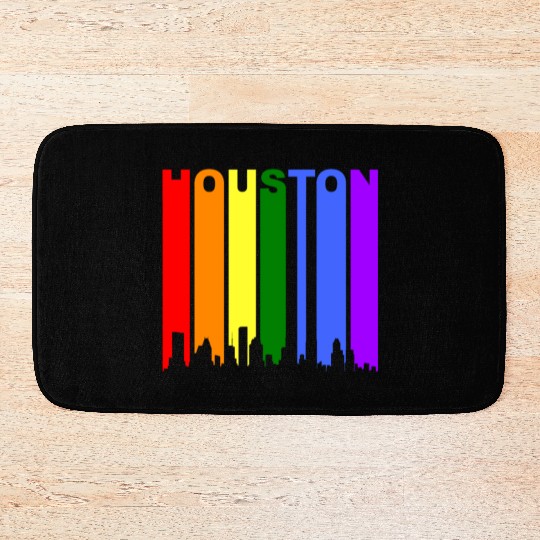 Houston Texas Rainbow Skyline LGBT Gay Pride Bath Mats