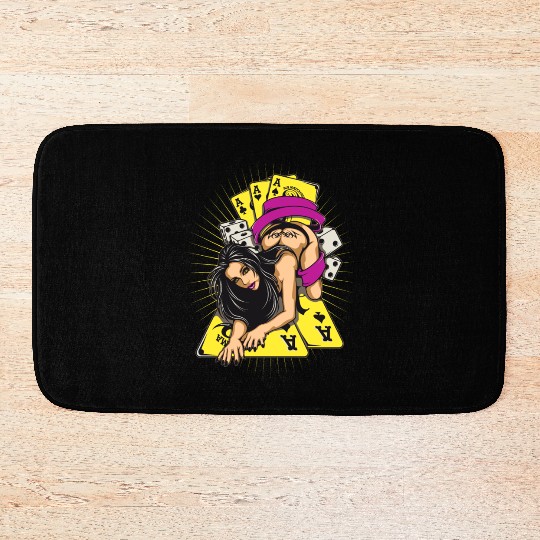 Sexy-girl-cards-aces-poker-game-cartoon Bath Mats