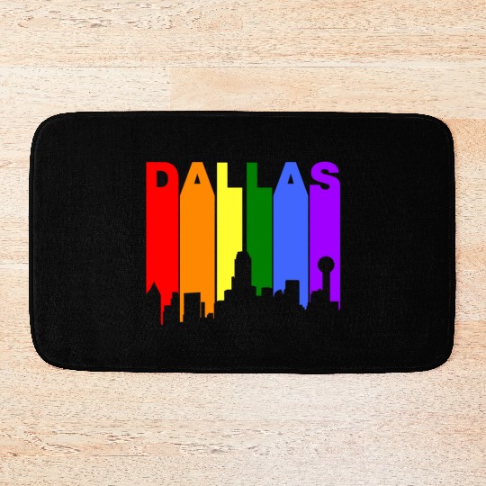 Dallas Texas Gay Pride Rainbow Skyline Bath Mats