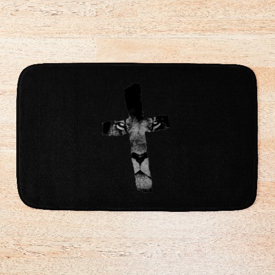 Cross with Lion Christian Religious Print Bath Mats
