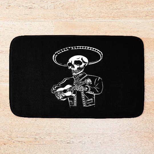 Dead Skull Mariachi With Guitar Day Of The Dead Me Bath Mats