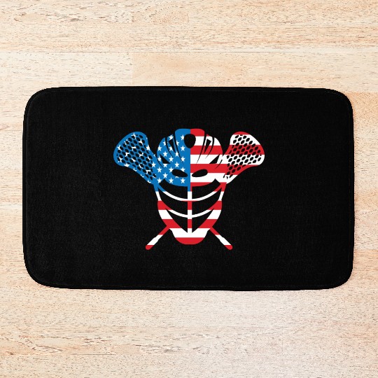 Lacrosse Helmet and Sticks American Flag Bath Mats