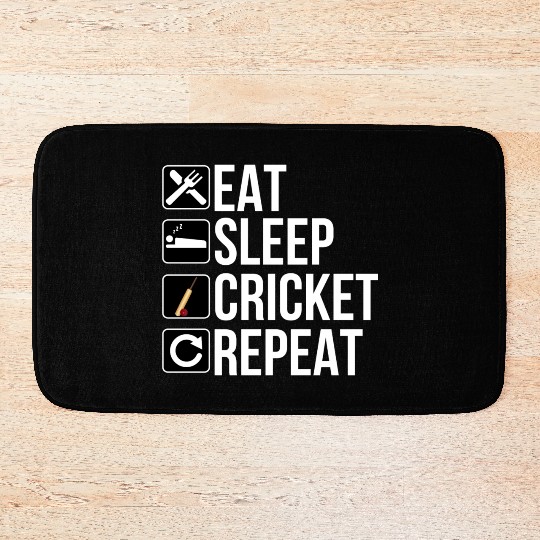 Cricket Player Gift - Eat Sleep Cricket Repeat Bath Mats
