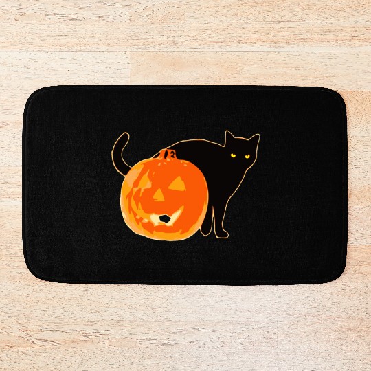 Halloween Black Cat Jack o Lantern Pumpkin Funny Bath Mats