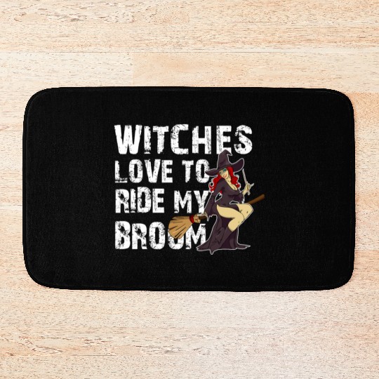 Witch Broom Funny Pun Naughty Halloween For Men Dark Bath Mats