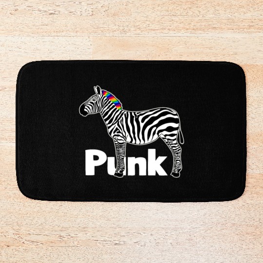 Zebra Punk Rock Music Mohawk Haircut Animal Humor Bath Mats