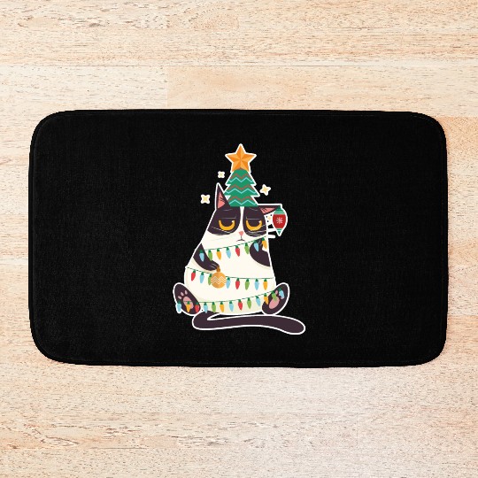 Christmas Tree Cat Bath Mats Christmas Xmas Holiday