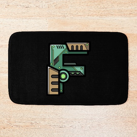 Initial letter character gift idea robot present F Bath Mats