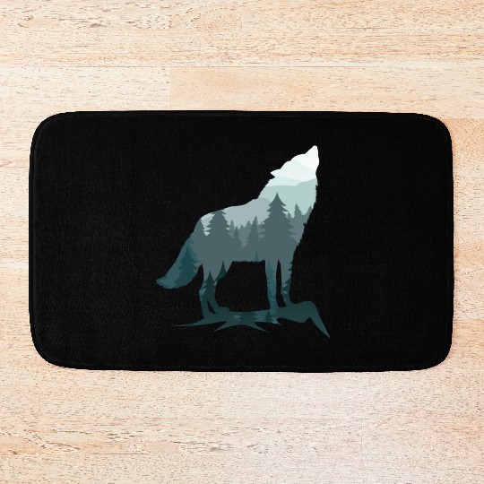 Lone Wolf Survives The Mountain Silhouette Art Bath Mats