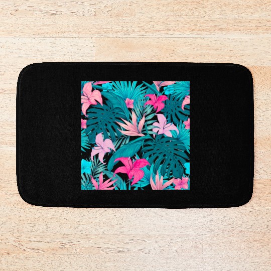 Elegant Tropical Floral Background Bath Mats