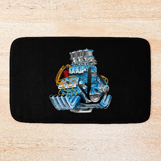 Hot Rod Race Car Dragster Engine Cartoon Bath Mats