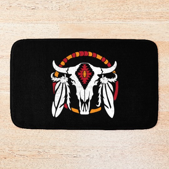 Aztec Pattern Cow Skull Cowboy Indian Mexican Bath Mats