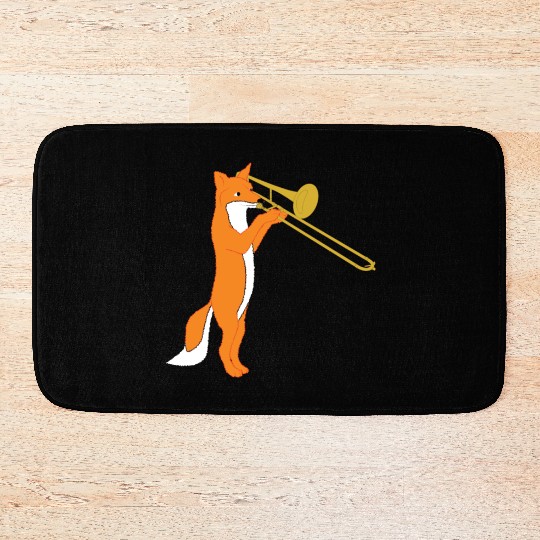 Fox Playing Trombone Jazz Musician Animal Gift Bath Mats