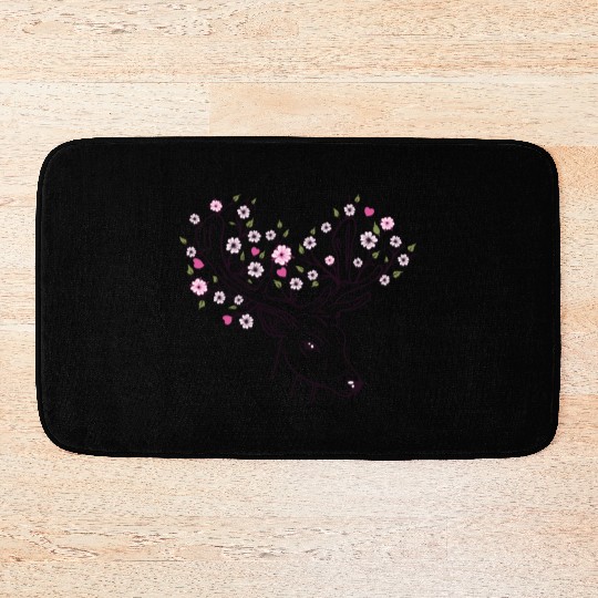 Deer Antler Blossoms Flowers Floral Spring Bath Mats
