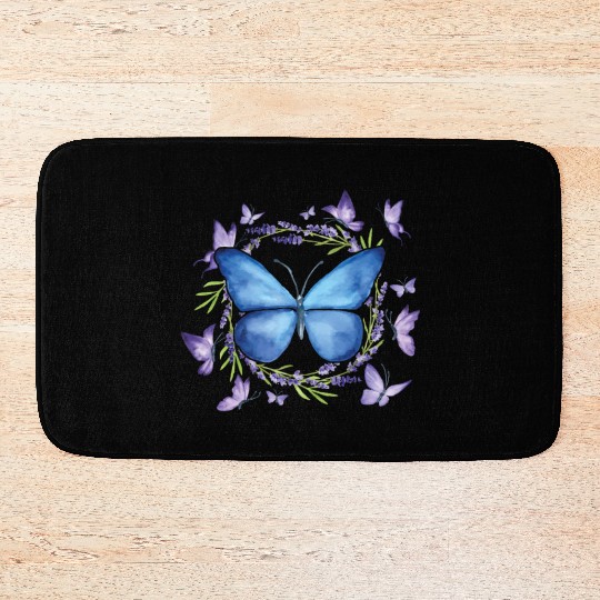 Butterfly Watercolor Paint Insects Flowers Moth Bath Mats