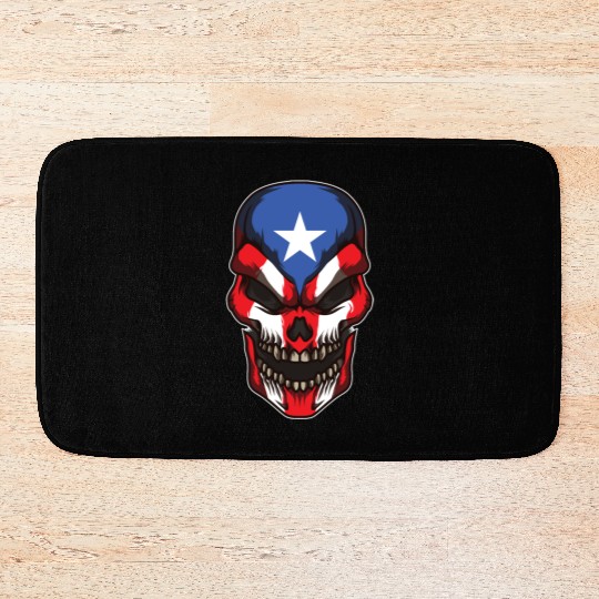 Puerto Rico Skull | Proud Boricua Flag Bath Mats