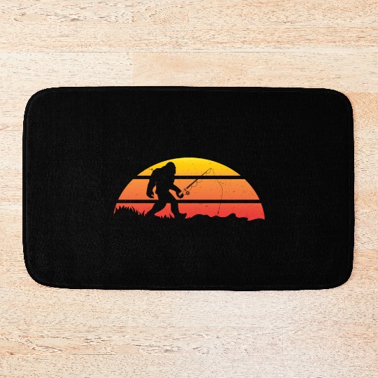 Funny Bigfoot Pole Rod Fishing Fish Sasquatch Gift Bath Mats