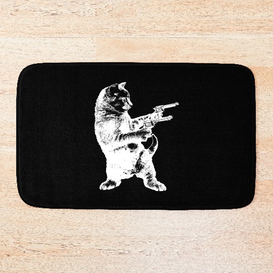 Gunslinger Kitty Cat gun cat Bath Mats