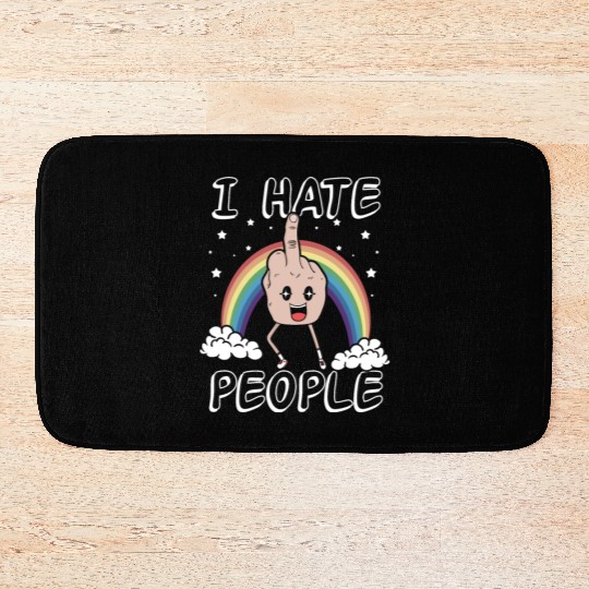 I Hate People Middle Finger Funny Rainbow Gift Bath Mats