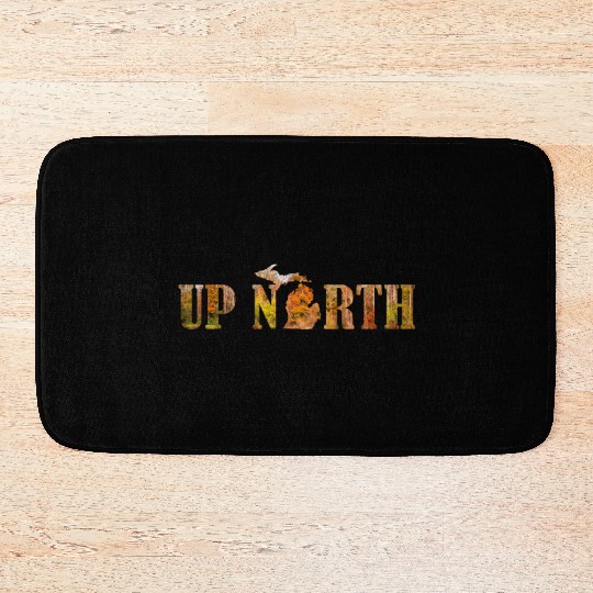 Up North Michigan Fall Leaves Silhouette Design Bath Mats