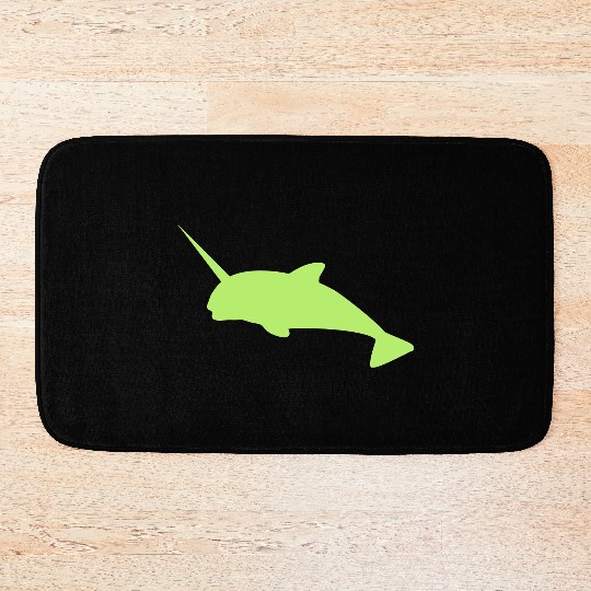 Sharp narwhal in green uniwhale Bath Mats