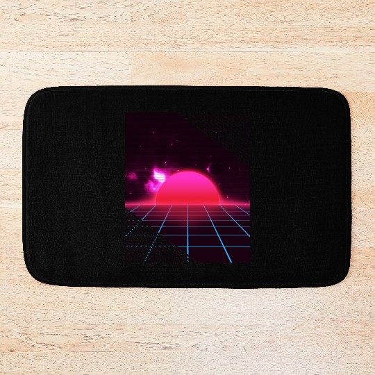 Sundown sunrise Scenery in a Retro 80s 90s Grid Bath Mats