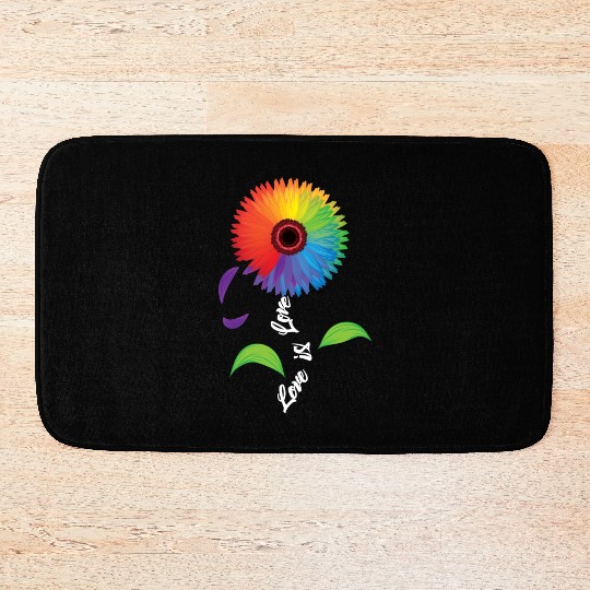 Love Is Love Wins Rainbow Flower LGBT Gay Pride Bath Mats