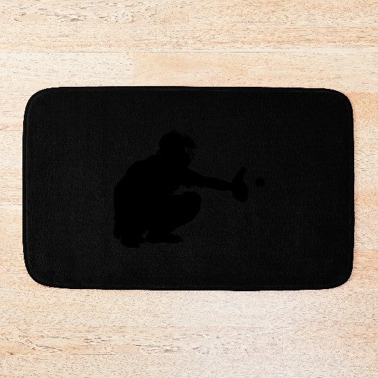 Baseball catcher waiting to catch a pitch Bath Mats