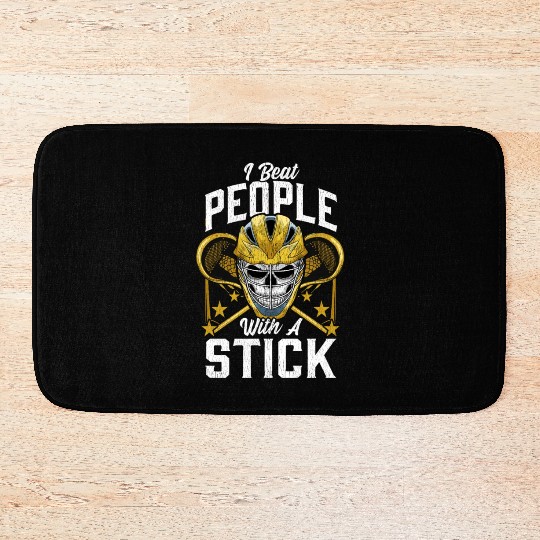 Funny I Beat People With a Stick Lacrosse LAX Pun Bath Mats