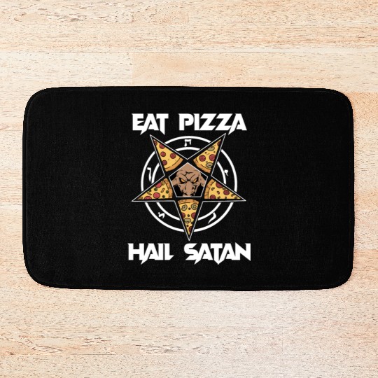 Baphomet Pentagram Lucifer Eat Pizza Hail Satan Bath Mats