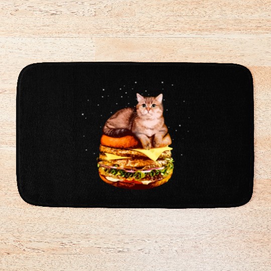 Hamburger Space Cat Funny Kitty Gift Bath Mats