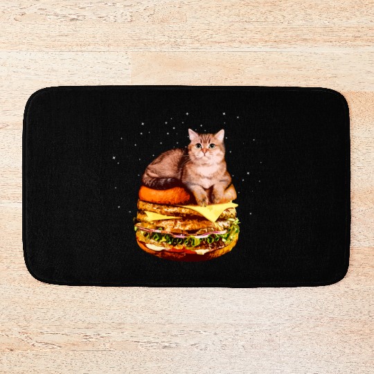 Hamburger Space Cat Funny Kitty Gift Bath Mats