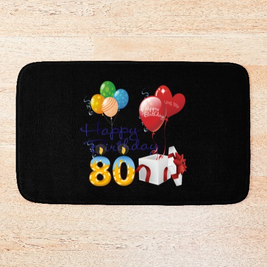 80th Birthday Anniversary candles balloons present Bath Mats