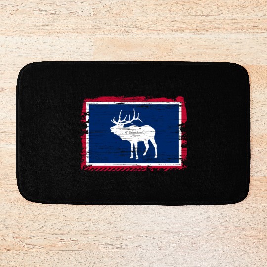 Wyoming Flag Elk Hunting Season For Deer Hunter Bath Mats
