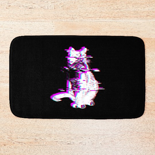 Vaporwave Synthwave Glitch Cat Feline Kitty Bath Mats