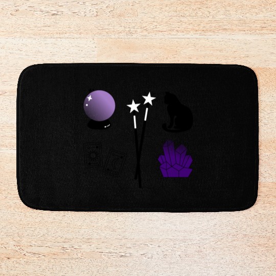 witch magic wand crystal ball tarot crystal cat Bath Mats