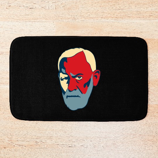 Sigmund Freud Portrait - Red and Blue Bath Mats