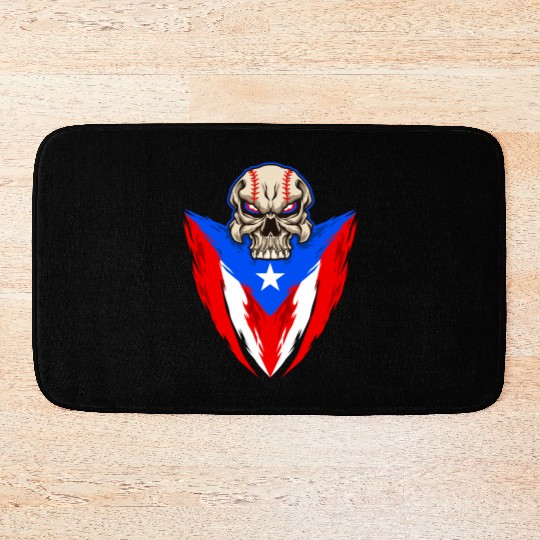 Puerto Rico Baseball Skull Bath Mats