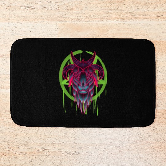 Neon Baphomet Bath Mats