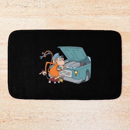 Car mechanic monkey hood Bath Mats