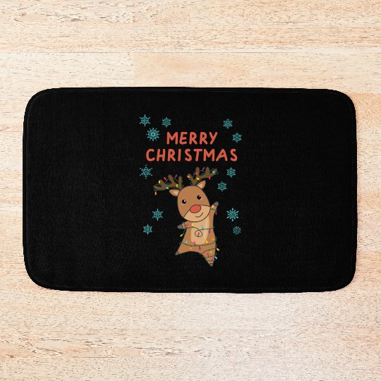 Merry Christmas Rudolph Red Nose Reindeer Snow Bath Mats