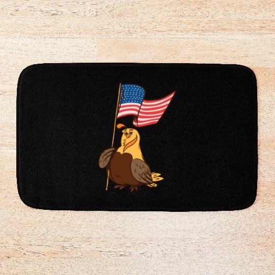 US Quail patriot with banner cute cartoon quail Bath Mats