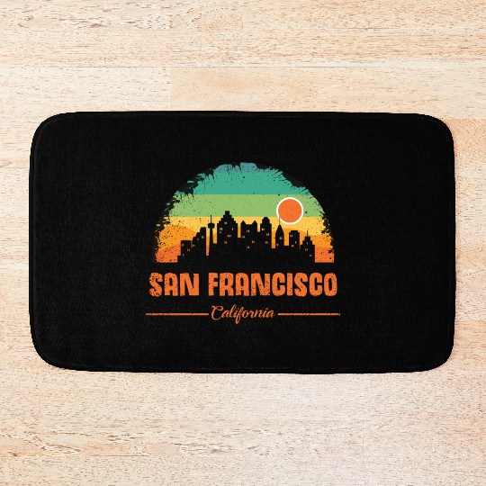 San Francisco California Vintage Retro Stripe Bath Mats